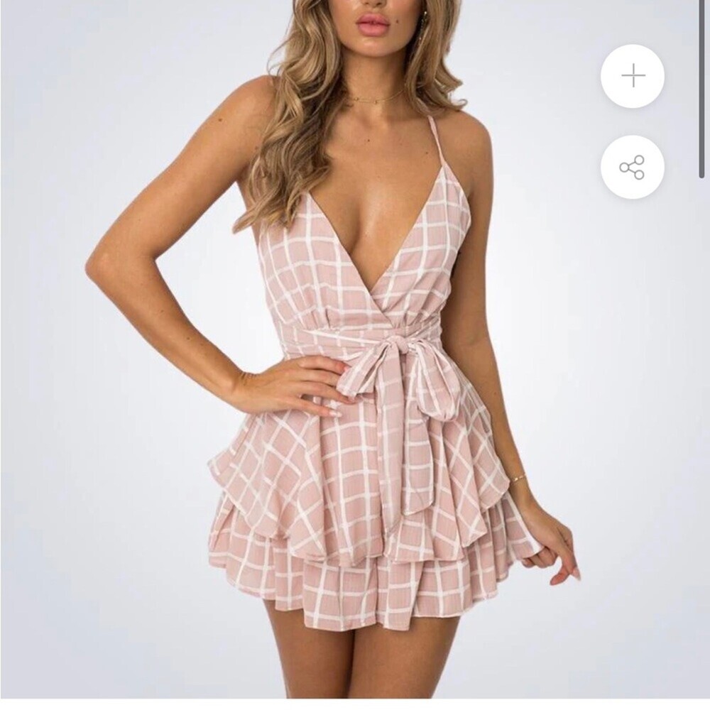 Style Rack Strap V Neck Shorts Romper Ruffle Chiffon Mini Jumpsuit Playsuit SZ S